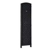 View 6 Ft Tall Four-Panel Wicker Weave Room Divider, Black Wood Privacy Screen image 3