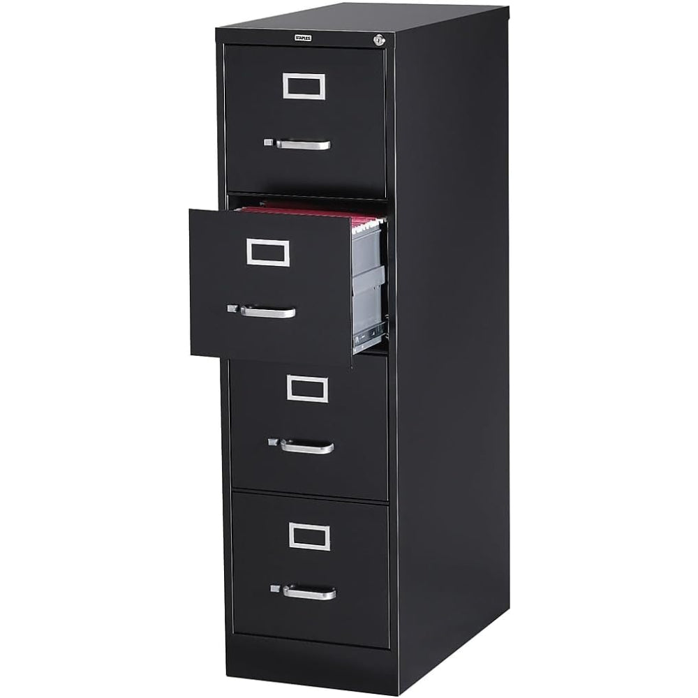 4-Drawer Lockable File Cabinet, Black, 25-Inch D x 15-Inch W