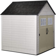 View 7 x 7-Ft. Resin Outdoor Garden Storage Shed with Windows and Utility Hooks, Sand image 4