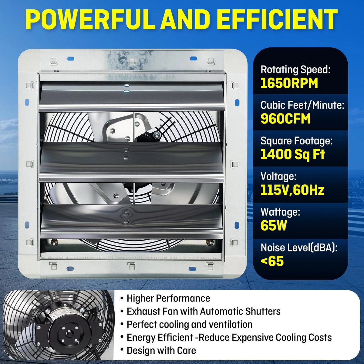 12 Inch Wall Mounted Exhaust Fan with Thermostat, High Velocity Ventilation Fan for Garage, Workshop and Home Ventilation