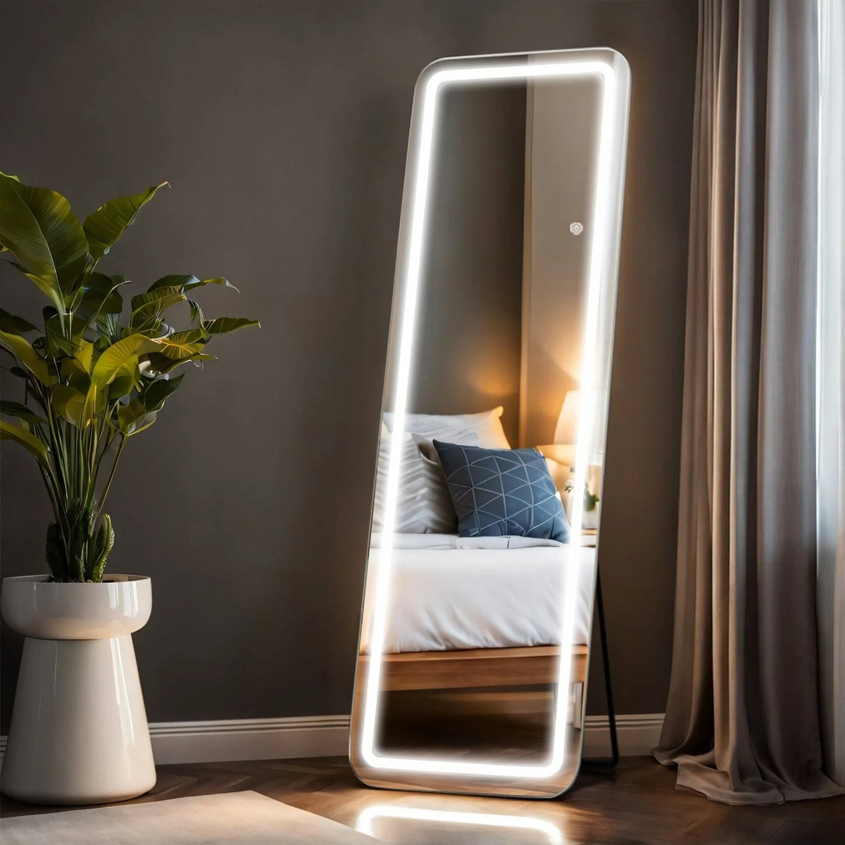 64 x 21 Inch Full Length LED Floor Mirror with Stand, Wall Mounted Full Body Mirror