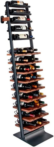View Inclined trapezoidal wine rack - 37 wall-mounted wine storage display shelves - Mango wood and metal combined bar cabinet wine shelves - Modern kitchen and dining room decoration organizing furniture image 1