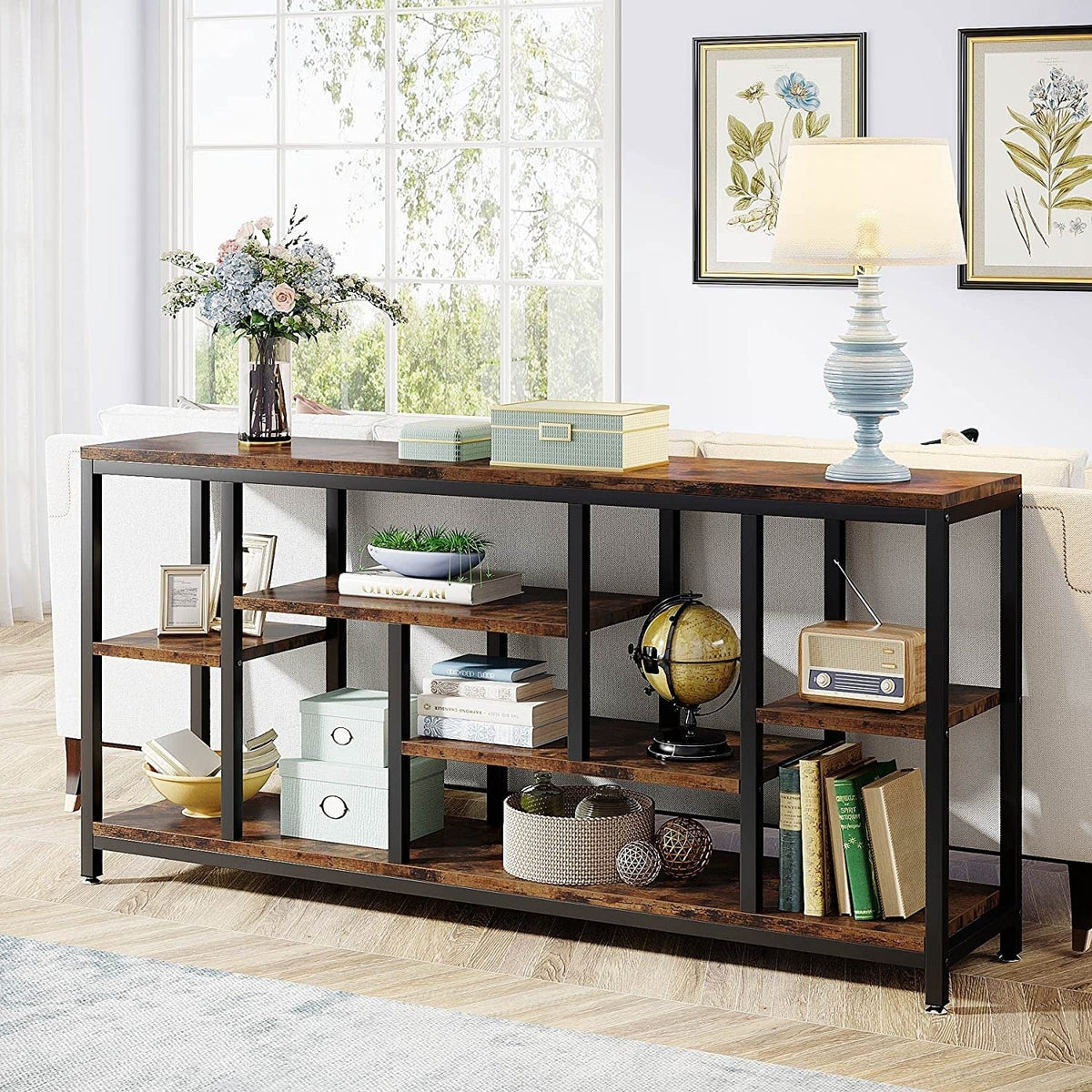 70.9 Inch Console Sofa Table with Storage, 3-Tier Entryway Table for Hallway