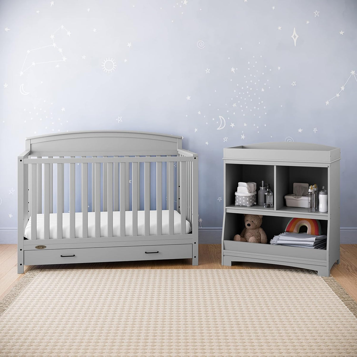 5-in-1 Convertible Baby Bed with Storage Drawers, White, Converts to Toddler Bed, Daybed and Full-Size Bed