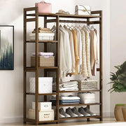 View Floor-Standing Solid Wood Rotating Coat Rack，Portable Bamboo Clothes Rack - Versatile Closet Organizer with Storage Shelves and Compartments for Bedroom, Entryway, or Living Room - Stylish a image 2