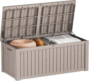 View 260-gallon large outdoor storage XL outdoor box, suitable for garden furniture, outdoor cushions, garden tools, sports equipment and pool supplies. Made of waterproof resin material, lockable, in gray color scheme. image 4