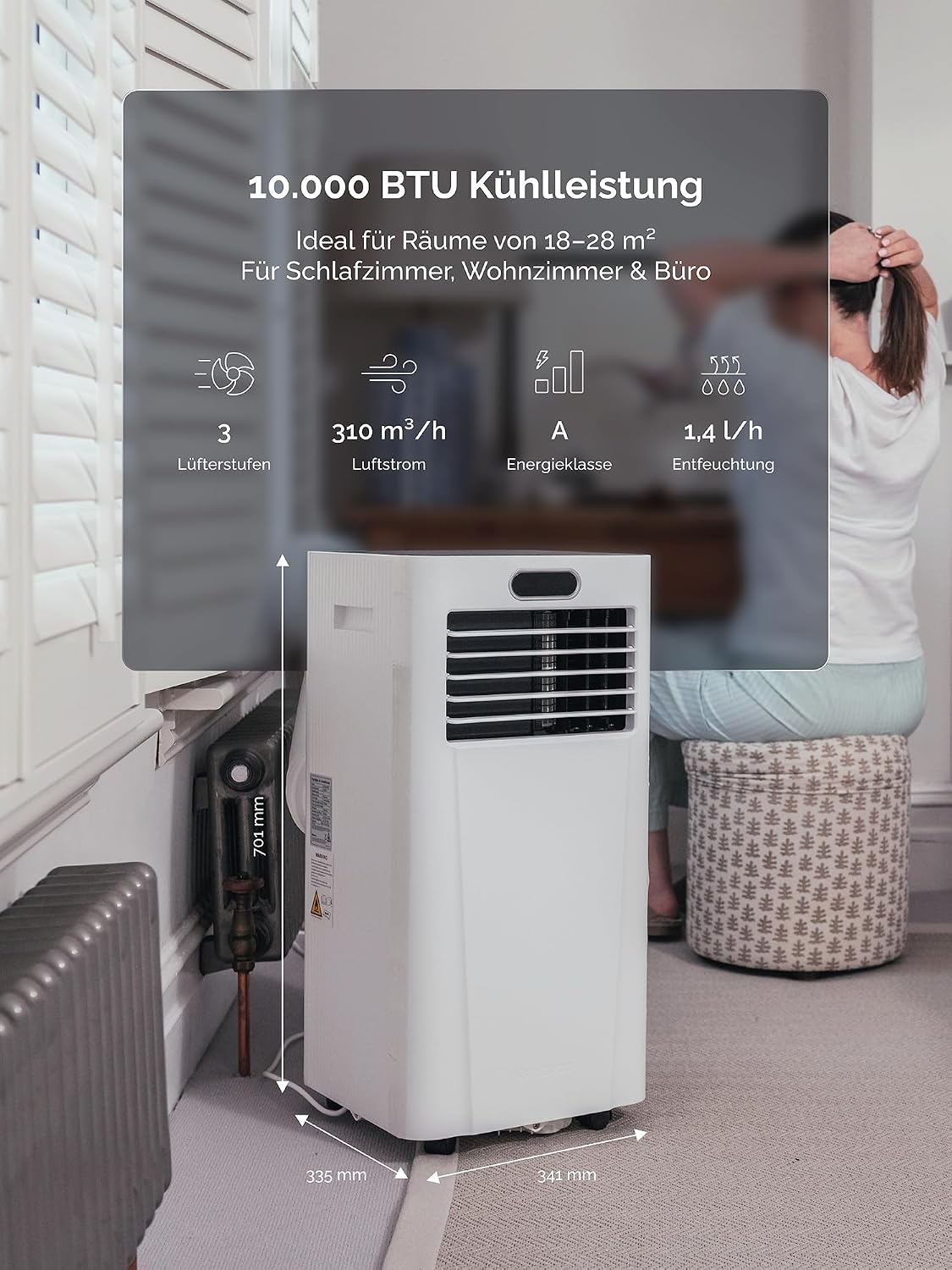 MeacoCool MC Series Pro 10000 BTU Mobile Klimaanlage mit App-Steuerung, Fernbedienung, Energieklasse A, leise (53 dB), 4-in-1 Kühlung, 18–28 m²,