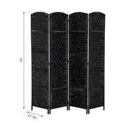 View 6 Ft Tall Four-Panel Wicker Weave Room Divider, Black Wood Privacy Screen image 2