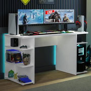 View Madesa Large Modern Gaming Computer Desk 53 Inch with 5 Shelves Cable Management Student Study Wooden Table Home Office Gamer Desk for Kids and Adults - White image 3