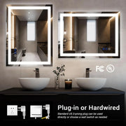 View LED wall-mounted makeup mirror with lights - suitable for wall-mounted large makeup tables. Features intelligent touch buttons, anti-fog, water resistance, adjustable dimming, color adjustment, and magnifying glass function. image 4