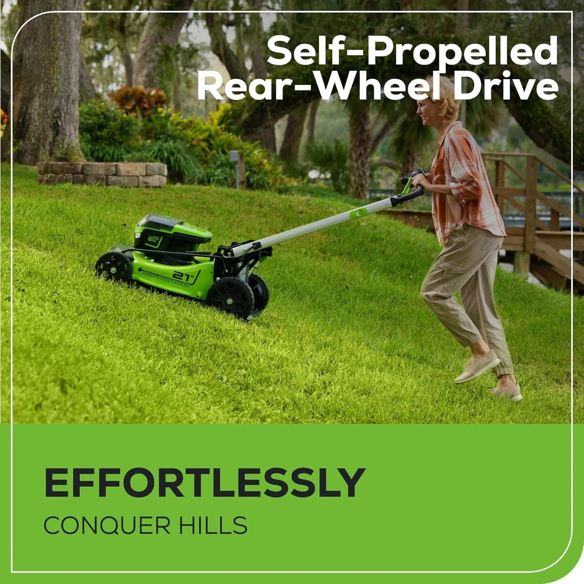 60V 21-Inch Cordless Self-Propelled Lawn Mower with 2 x 4.0Ah Batteries and Dual-Port Rapid Charger