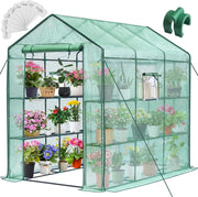 View Greenhouse, 57 x 85 x 76'' Greenhouses for Outdoors, Portable Greenhouse Kit with Mesh Side Windows, PE Cover, 8 Shelves, Heavy Duty Walk in Green House for Backyard Garden Indoor Outside image 2
