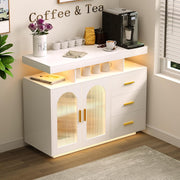 View Bar Cabinet Kitchen Storage Cabinet with RGB Light, Human Sensor Design Sideboard Buffet Cabinets, Wood Coffee Bar Table with Shelf Capacity (Black) image 2