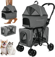 View Double Dog Stroller for 2 Dogs, Detachable Carriers, Safety Belt, Lockable Wheels, Pet Travel Carrier Strolling Cart, Folding Cat Stroller for Small Medium Pets Dogs (Blue) image 3
