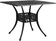View Bronze terrace table, made of cast aluminum, suitable for outdoor use, square design, stable and durable, with dimensions of 35.4 inches × 35.4 inches × 28.7 inches, equipped with umbrella holes, requires assembly. image 2