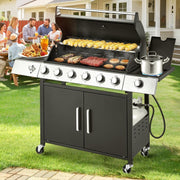 View 4-Burner Propane Gas Grill with Cast Iron Grates, Side Stove and 44,000 BTU Stainless Steel Burners image 6