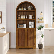 View 72'' Tall Farmhouse Bookcase, 5 Tier Arched Bookshelf with Double Doors & Adjustable Shelf, Display Storage Shelves, for Bedroom, Living Room, Home Office image 3