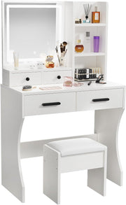 View Makeup Table with Extra Large Mirror and Lights, 80cm Dressing Table with Stool image 3