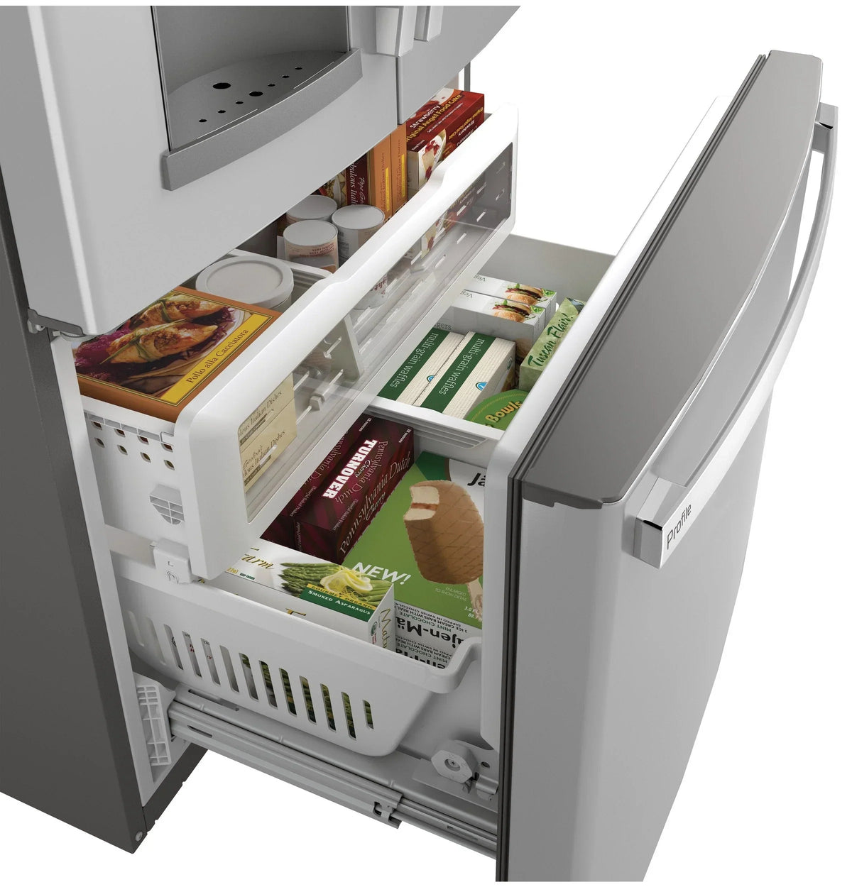2025 Refrigerador French Door GE Profile Series ENERGY STAR de 27.7 pies cúbicos, resistente a huellas dactilares, con llenado automático manos libres