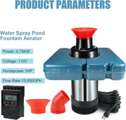 View Pool fountain aerator, F2-2 type, 1 horsepower, 750 watts, 110 volts, stainless steel floating fountain, equipped with 100 feet power cord, suitable for fountain waterfalls pumps and hydraulic systems in small and large ponds and lakes. image 3