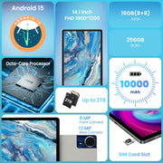 View 14 Inch Android Tablet, 16GB RAM 256GB Storage, 4G LTE Portable Touchscreen Tablet PC image 2