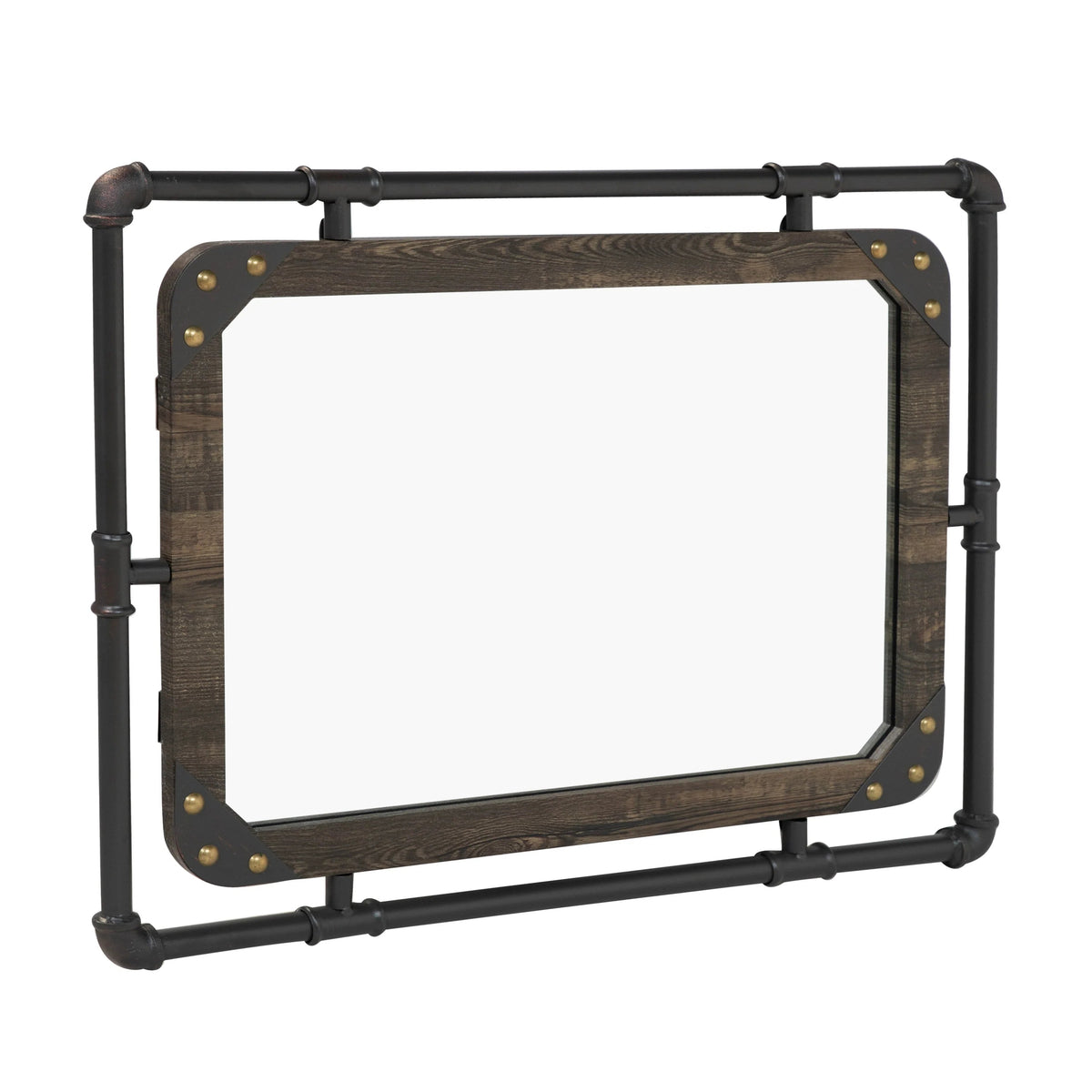 31 Inch Industrial Metal Floating Wall Mirror, Modern Decorative Wall Mirror