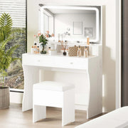 View IRONCK Vanity Desk Set with LED Lighted Mirror & Power Outlet image 2