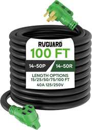 View 40 Amp 100 Foot RV/EV Extension Cord, NEMA 14-50P/R Heavy Duty Extension Cord with LED Power Indicator and Cord Organizer, Green, image 1
