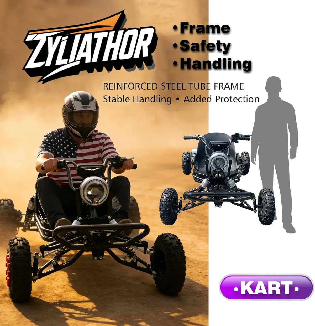 Kart Eléctrico 48V para Adultos y Niños - Motor 2000W (12-37 mph), Llantas Todo Terreno 6'', Batería 10.4Ah (Autonomía 12+ Millas), Capacidad 200 kg,