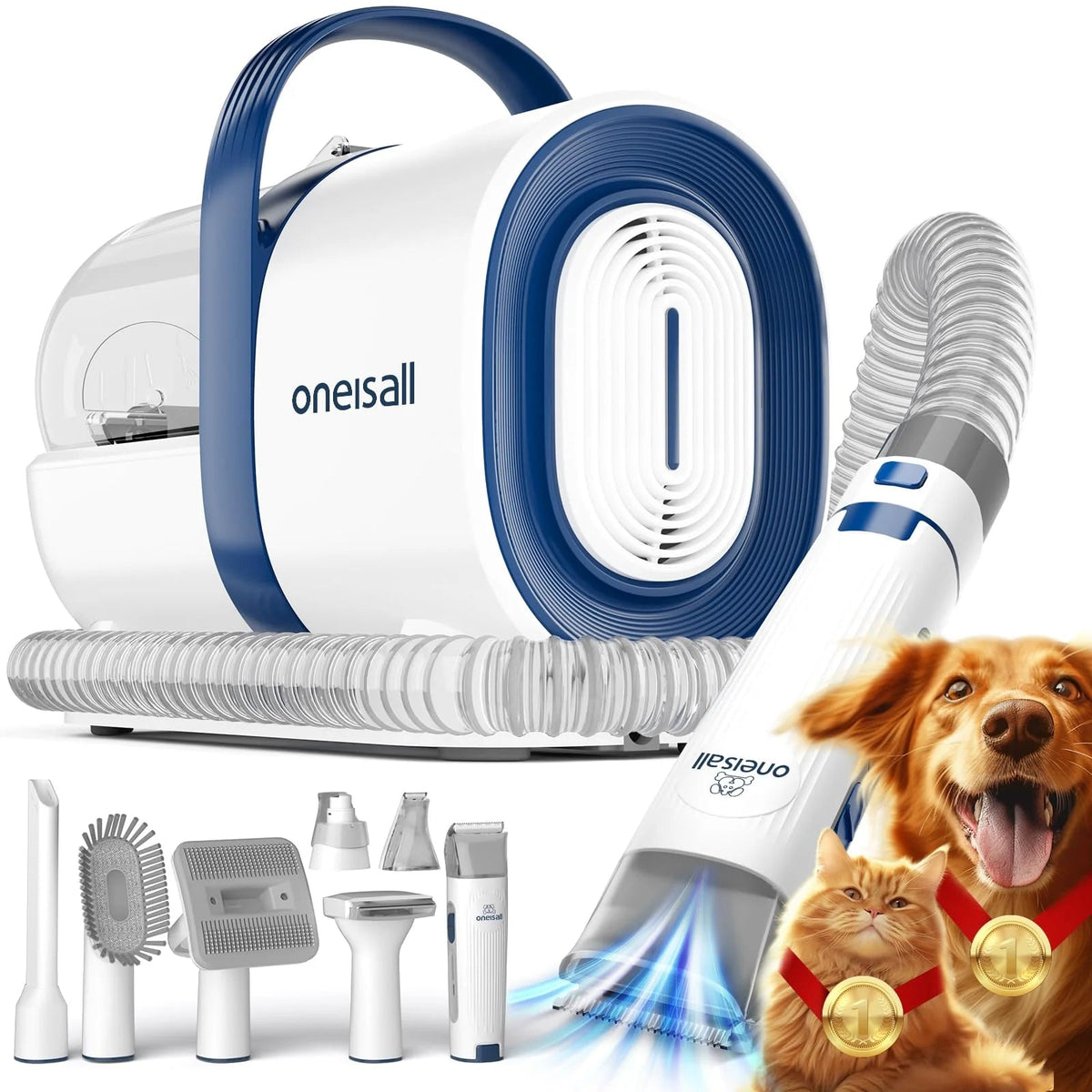 3-in-1 Dog Grooming Vacuum Kit with Clipper and Nail Grinder, Pet Hair Trimmer and Grooming Tool Set