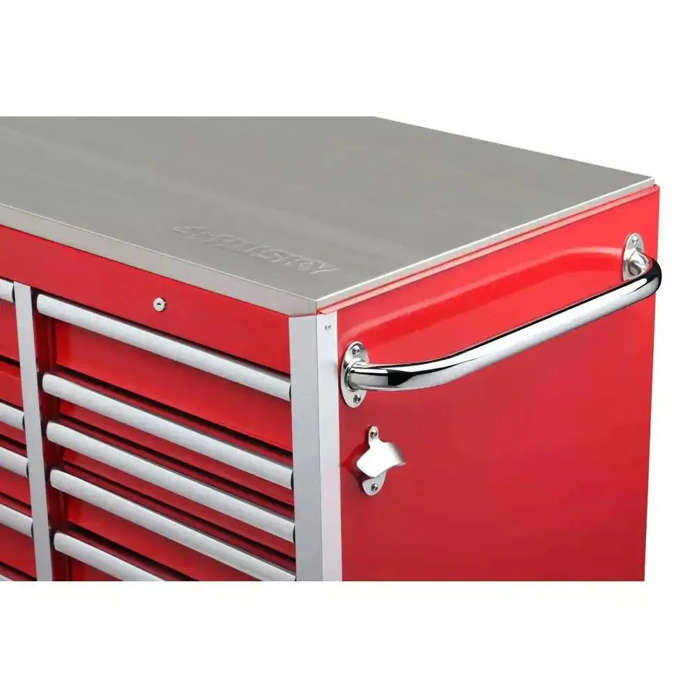 72-Inch W x 24-Inch D 15-Drawer Mobile Workbench with Stainless Steel Top and Dual Locks, Red