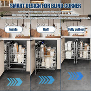View 36" Blind Corner Pull Out Organizer,2 Tier 4 Shelf Kitchen Cabinet Organizer, Chrome Carbon Steel Storage Basket, Left Open & Right Open Compatible,for Blind Corner Kitchen or Bathroom Cabinet image 2