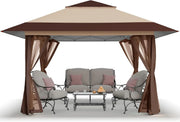 View CROWN SHADES 13x13 Pop Up Gazebo, Canopy Tent, Gazebos on Clearance - Outdoor Gazebo for Backyard & Patio Furniture - Carpa Pop Up Tent with Wheeled STO-N-Go Cover Bag (Beige & Coffee) image 2