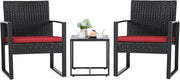 View 3 Pieces Patio Set Outdoor Wicker Furniture Sets Modern Rattan Chair Conversation Sets with Coffee Table for Yard and Bistro (Black) image 2