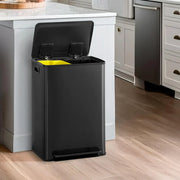 View CAPHAUS Dual Trash Can with Double Lid, Trash and Recycle Bins Combo, Hands-free Stainless-Steel Garbage Can for Kitchen, with 2 Compartment, Hinged Lid, Odor Filters, Handles, 25L 25L, 2 x 6.6 Gallon image 1