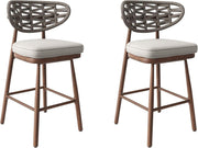 View Outdoor Bar Stools Set of 2,Rattan Barstools Woven,29'' Bar Height Stools with Backrest and Teak Leg,Aluminum Bar Chairs Boho Bar Stool with Cushions,Tall Barstool for Patio,Teak image 4