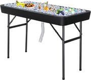 View 4 feet black ice crystal table, portable rear panel camping fishing cleaning table, plastic material with matching skirt, suitable for parties, barbecues, camping and picnics as an ice chest image 3