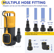 View 3/4HP Submersible Sewage Effluent Pump, Cast Iron, 115V 6400 GPH Automatic Tethered Float Switch, Sump Pump for Sump Basin, Basement, Residential Sewage, 2'' NPT Discharge image 3
