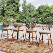 View Outdoor Bar Stools Set of 2,Rattan Barstools Woven,29'' Bar Height Stools with Backrest and Teak Leg,Aluminum Bar Chairs Boho Bar Stool with Cushions,Tall Barstool for Patio,Teak image 2