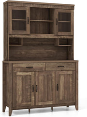 View 78.5-inch high kitchen cabinet storage unit, large storage cabinet with glass doors, equipped with drawers and adjustable shelves. The wooden kitchen storage unit has a microwave shelf, suitable for a home coffee bar. image 4