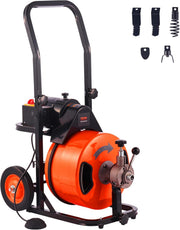View 100FT x 1/2-Inch Drain Cleaner Machine, Auto-Feed Sewer Snake with 4 Cutters and Foot Switch for 1-4 Inch Pipes image 1