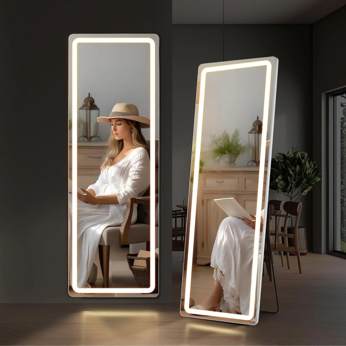 64 x 21 Inch Full Length LED Floor Mirror with Stand, Full Body Wall Mounted Mirror