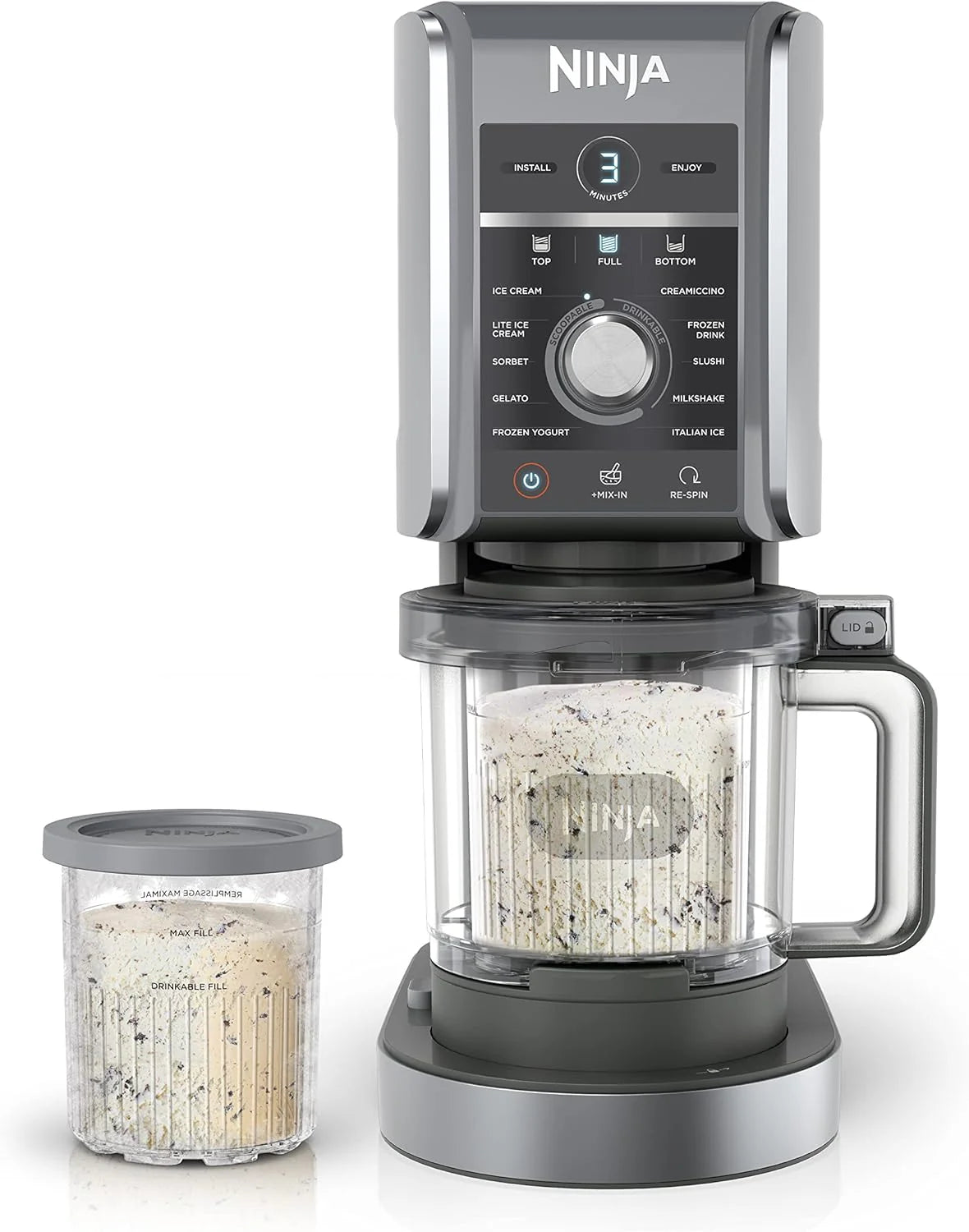 7-in-1 Ice Cream Maker with 2 Pint Containers and Lids, Compact, Silver