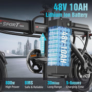 View ASKGO Z6 14 in Electric Bike 1200W Motor, 48V/10AH E-Mountain Bike,Folding Electric Bicycle for Adult with Two Seats UL2849,Unisex,Pedal-Assist image 5