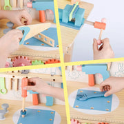 View Children's tool table toys game workbench wooden tool table workshop workbench with tool set wooden construction workbench toys image 2