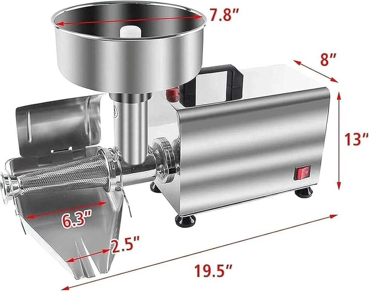 Prensa eléctrica de tomates y colador, procesador de alimentos comercial de acero inoxidable para salsa y jugo, 220 V