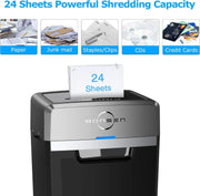 View Heavy Duty Paper Shredder, 24-Sheet Cross-Cut Shredder, 40-Min Continuous Running Time, Commercial Grade Shredder for Office, 9-Gallon Big Basket, 55dB Super Quiet, P-4 High Security (S3105) image 2