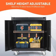 View Garage Storage Cabinet with Wheels, 2 Door Tool Cabinet with Adjustable Shelves, Metal Lockable Tool Cabinet, Rolling Tool Chest for Home, 34 H x 30.3 L x 18 W, Assembly Required image 2