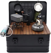 View Camping box - Waterproof outdoor metal storage box, 47 liters, portable RV box, equipped with a wooden table and a set of 3 storage bags, large capacity storage box image 1