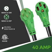 View 50 Amp 50 Foot RV/EV Extension Cord, NEMA 14-50P/R Heavy Duty Extension Cord with LED Power Indicator and Cord Organizer, Green, ETL Listed image 3